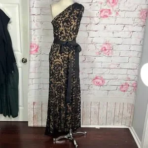 TADASHI SHOJI Size2　黒 Tadashi Shoji Two-Tone Lace-Bodice Bodycon Midi Dress